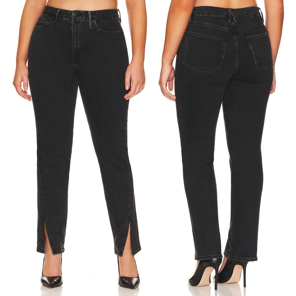 Good American Good Boy Twisted Slit Jeans Black295 High Rise Straight Size 20